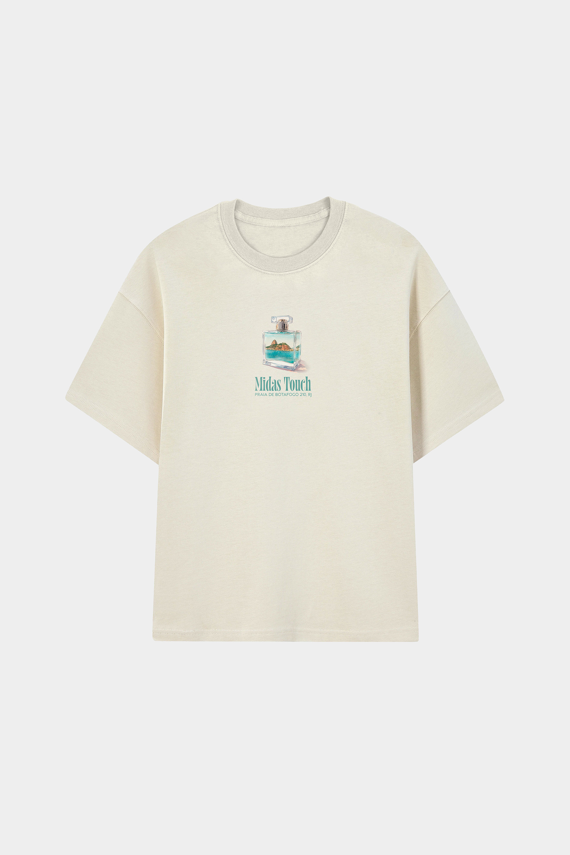 RYESVILLE グレートスモーキー BAA Costume Mfg Camiseta Midas Touch Parfum Off White - Estampa Pão de Açúcar e
