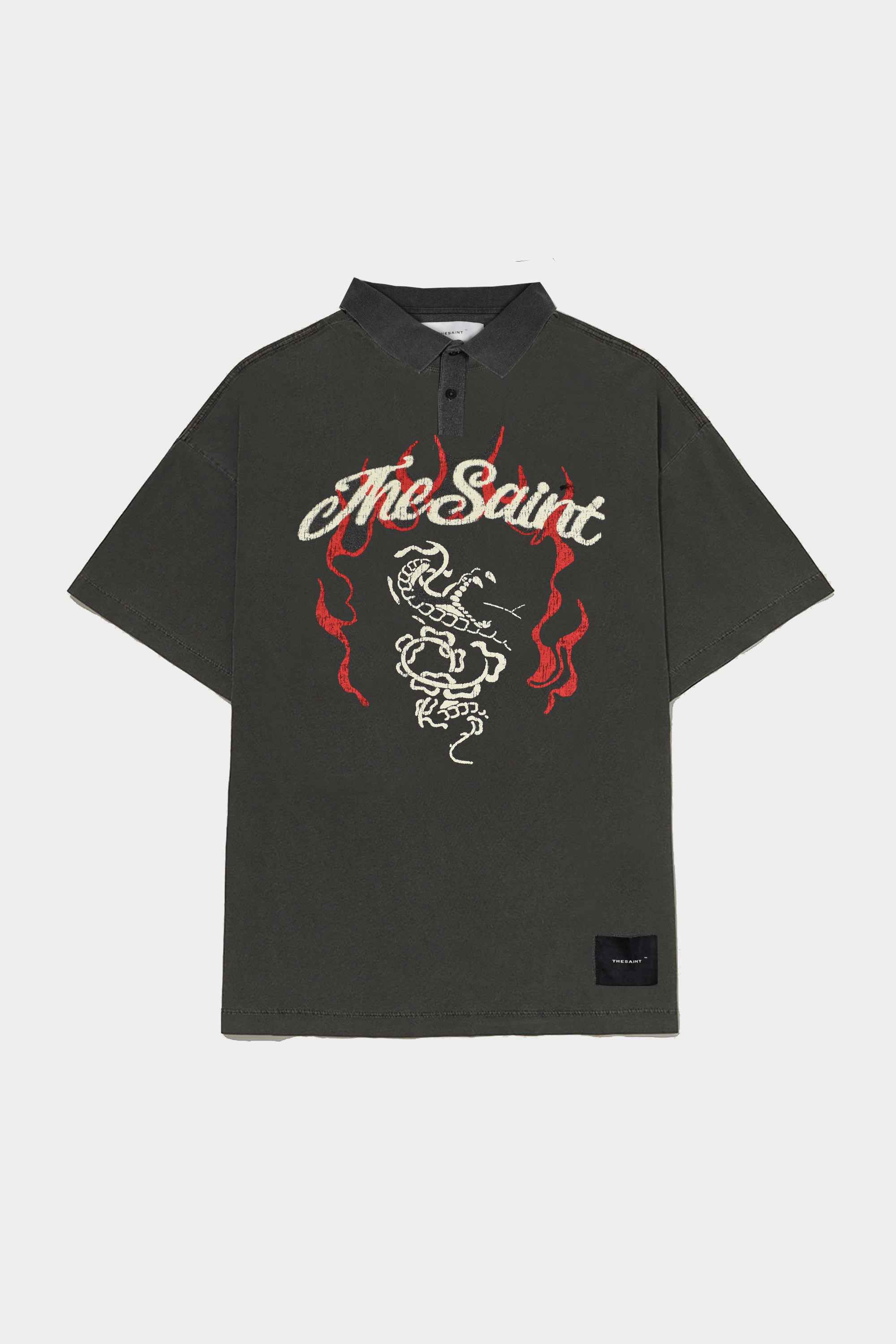 Polo TheSaint Guardião Stoned Black – Streetwear Oversized Conceitual