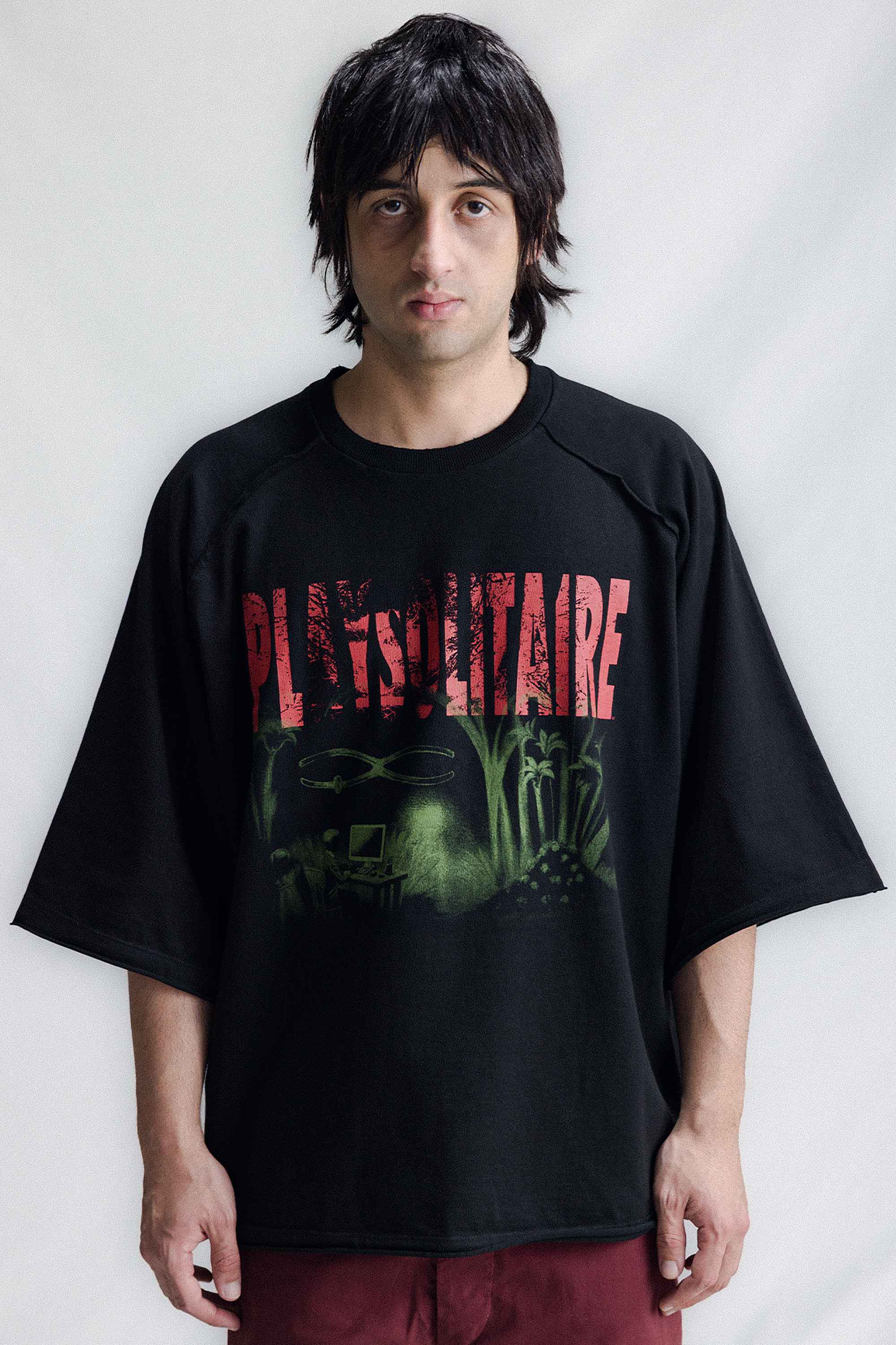 Camiseta Quadro Creations Piquet Playsolitaire Oversized Raglan Black